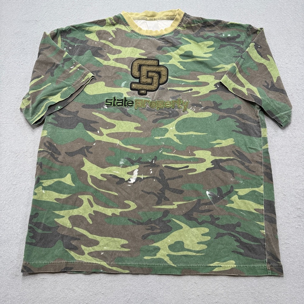 Vintage Rocawear T-Shirt Mens 2XL Green Camo Short Sleeve Cotton Army Streetwear